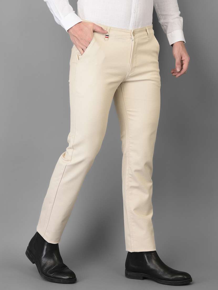 cream solid chinos casual trouser - 18347249 - Standard Image - 1