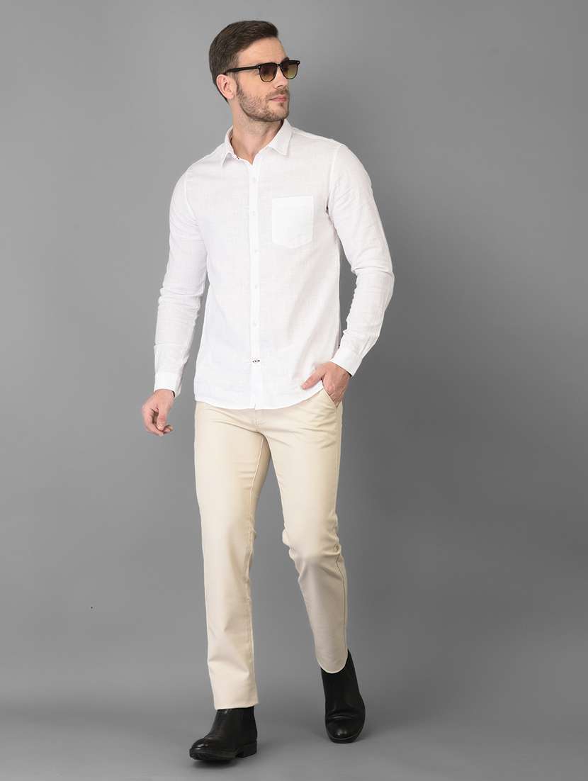 cream solid chinos casual trouser - 18347249 - Standard Image - 4