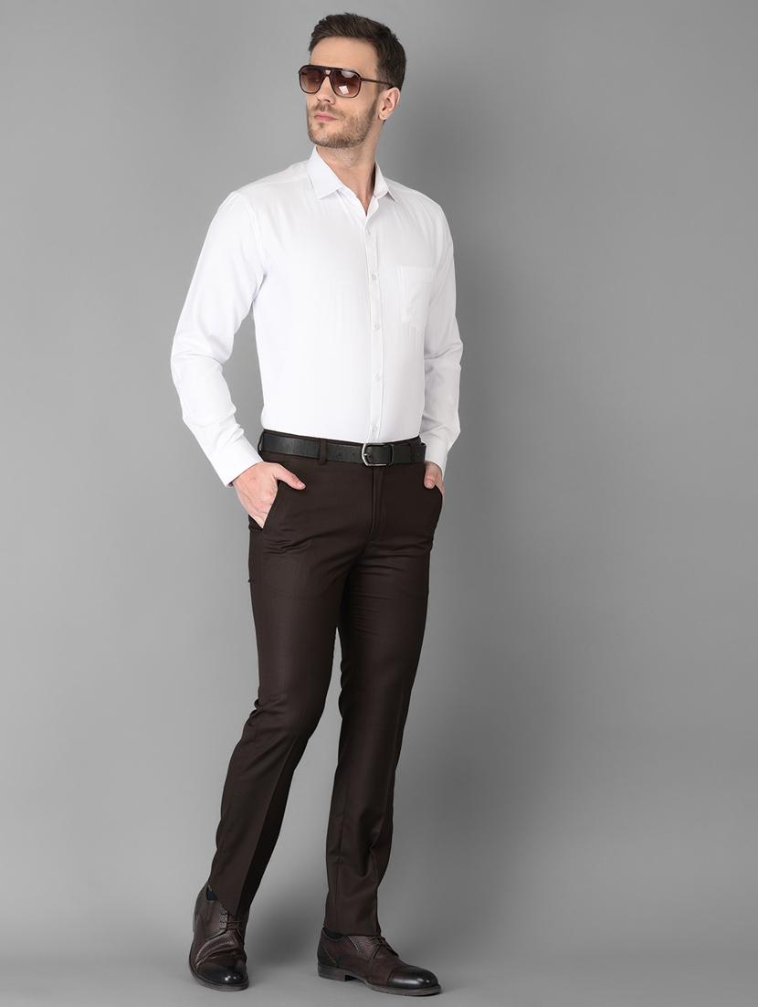brown solid flat front trousers formal trouser - 18347254 - Standard Image - 4