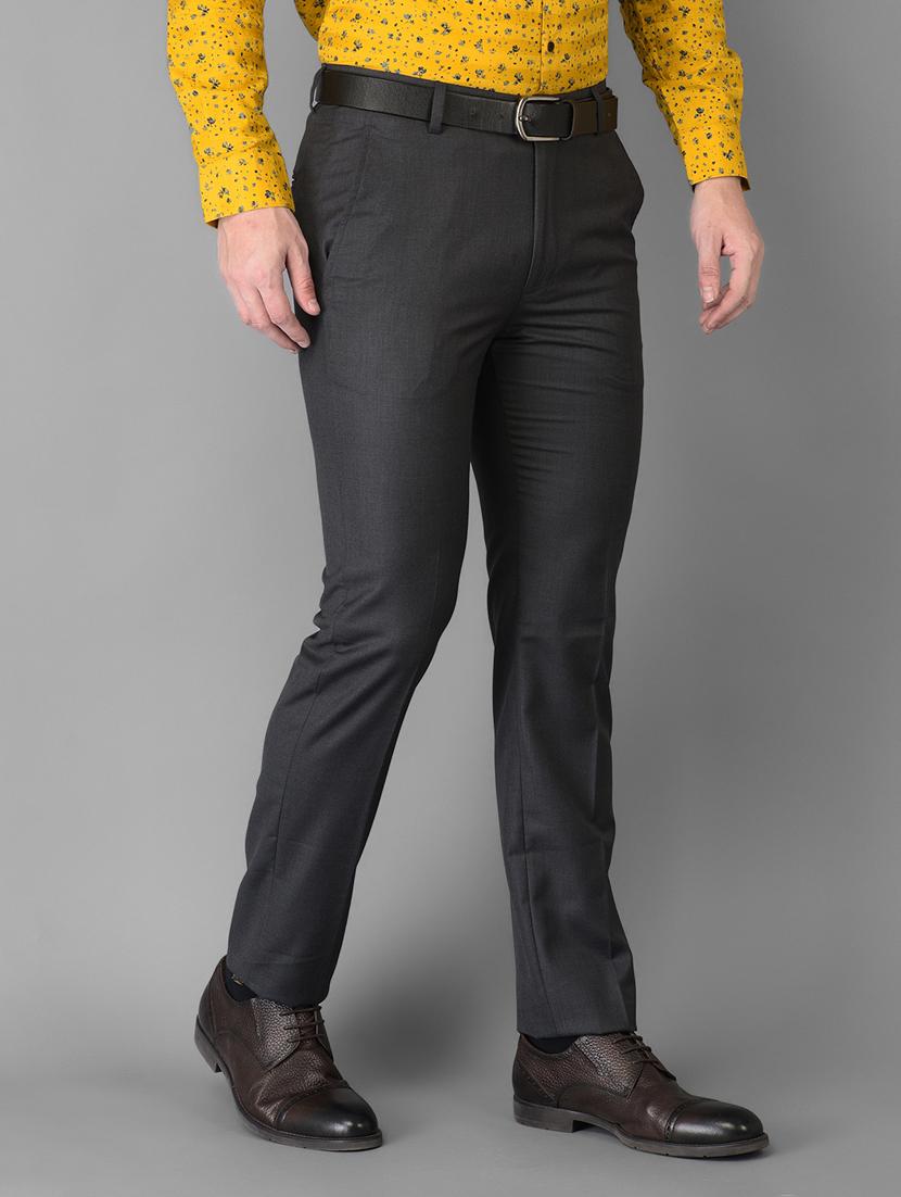 charcoal-grey solid flat front trousers formal trouser - 18347255 - Standard Image - 1