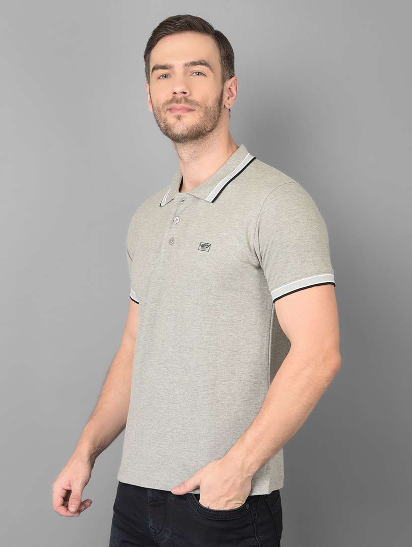 grey solid polo t-shirt - 18347281 - Standard Image - 1
