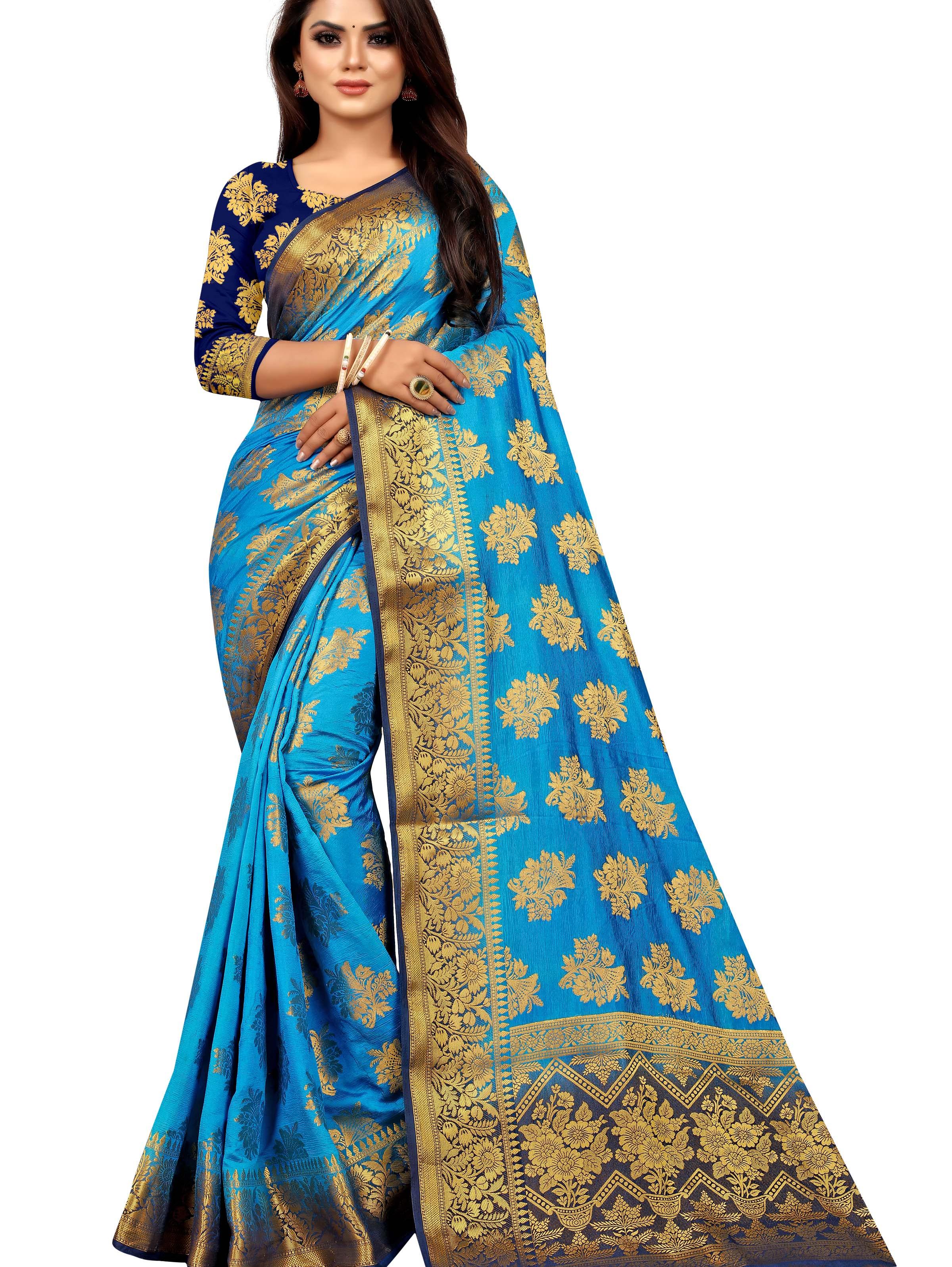women's self design turquoise colored saree - 18347361 -  Zoom Image - 0