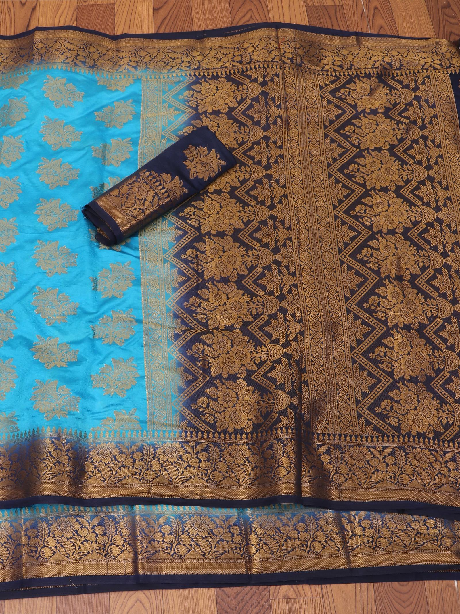 women's self design turquoise colored saree - 18347361 -  Standard Image - 1