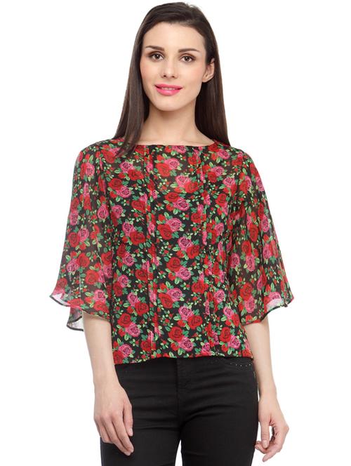 three quarter sleeved printed regular top - 18347423 -  Standard Image - 0