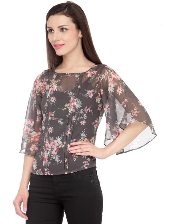 three quarter sleeved printed regular top - 18347424 - Standard Image - 1