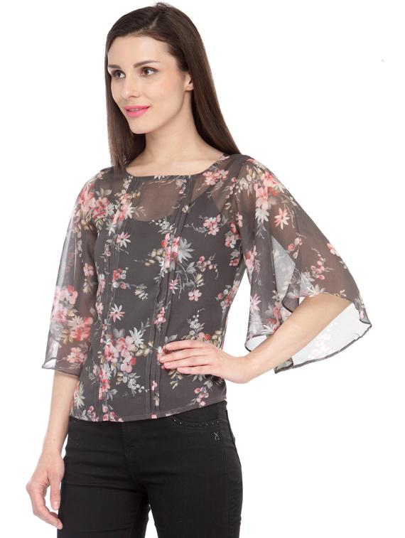 three quarter sleeved printed regular top - 18347425 - Standard Image - 1