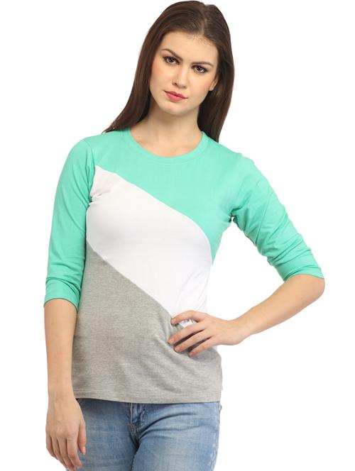 three-fourth sleeved color-blocked regular top - 18347444 -  Standard Image - 0