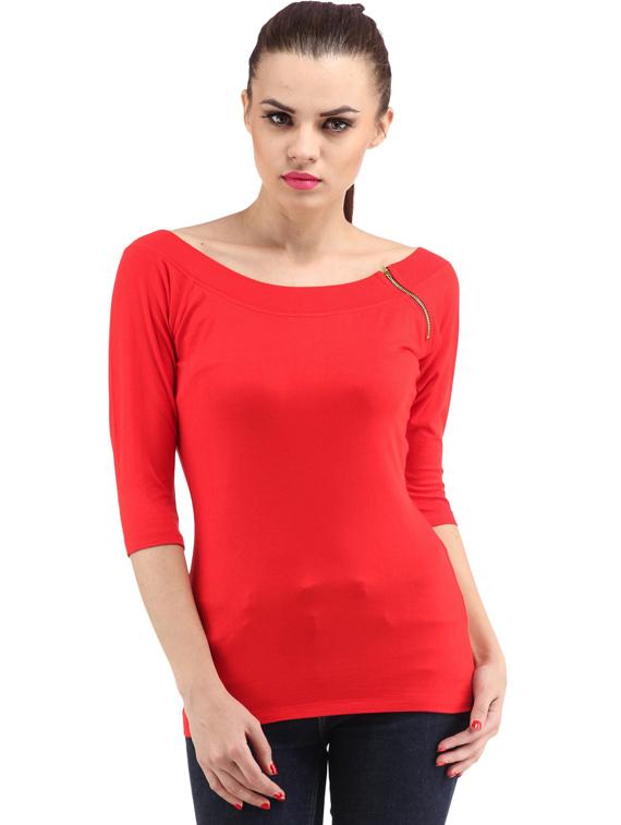three quarter sleeved solid regular top - 18347447 -  Zoom Image - 0