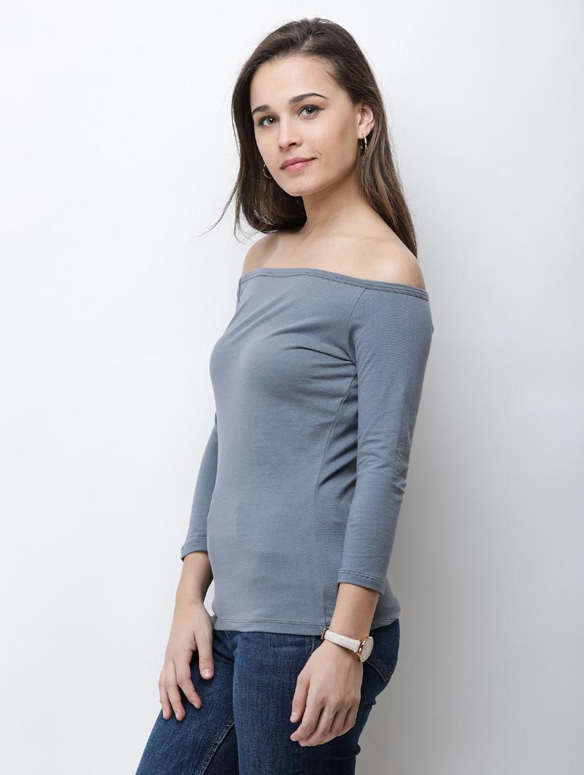 off shoulder solid top - 18347550 - Standard Image - 1