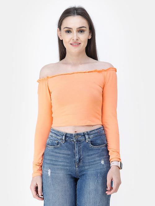 off shoulder solid top - 18347600 - Standard Image - 0