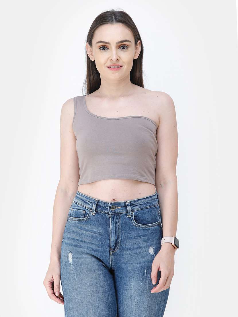 single shoulder solid crop top 