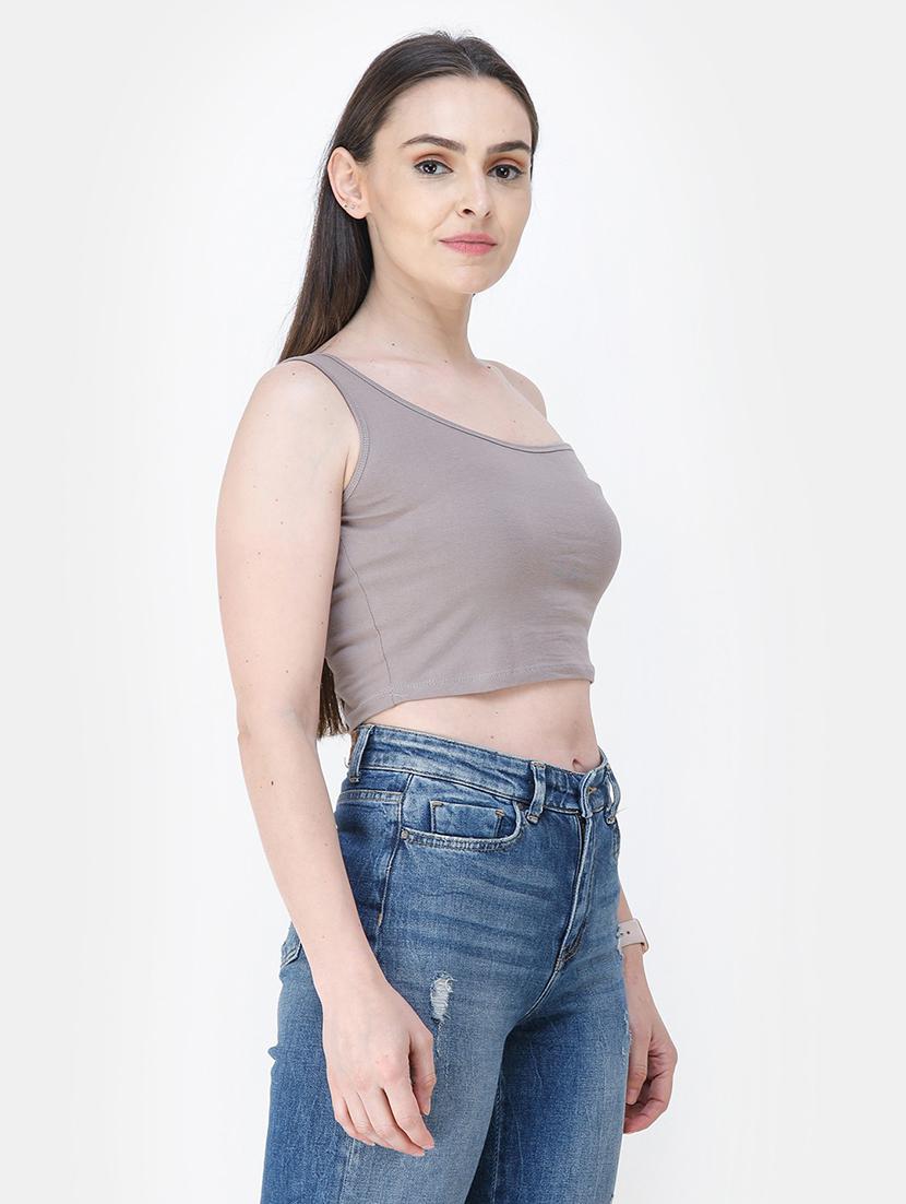 single shoulder solid crop top  - 18347601 -  Standard Image - 1