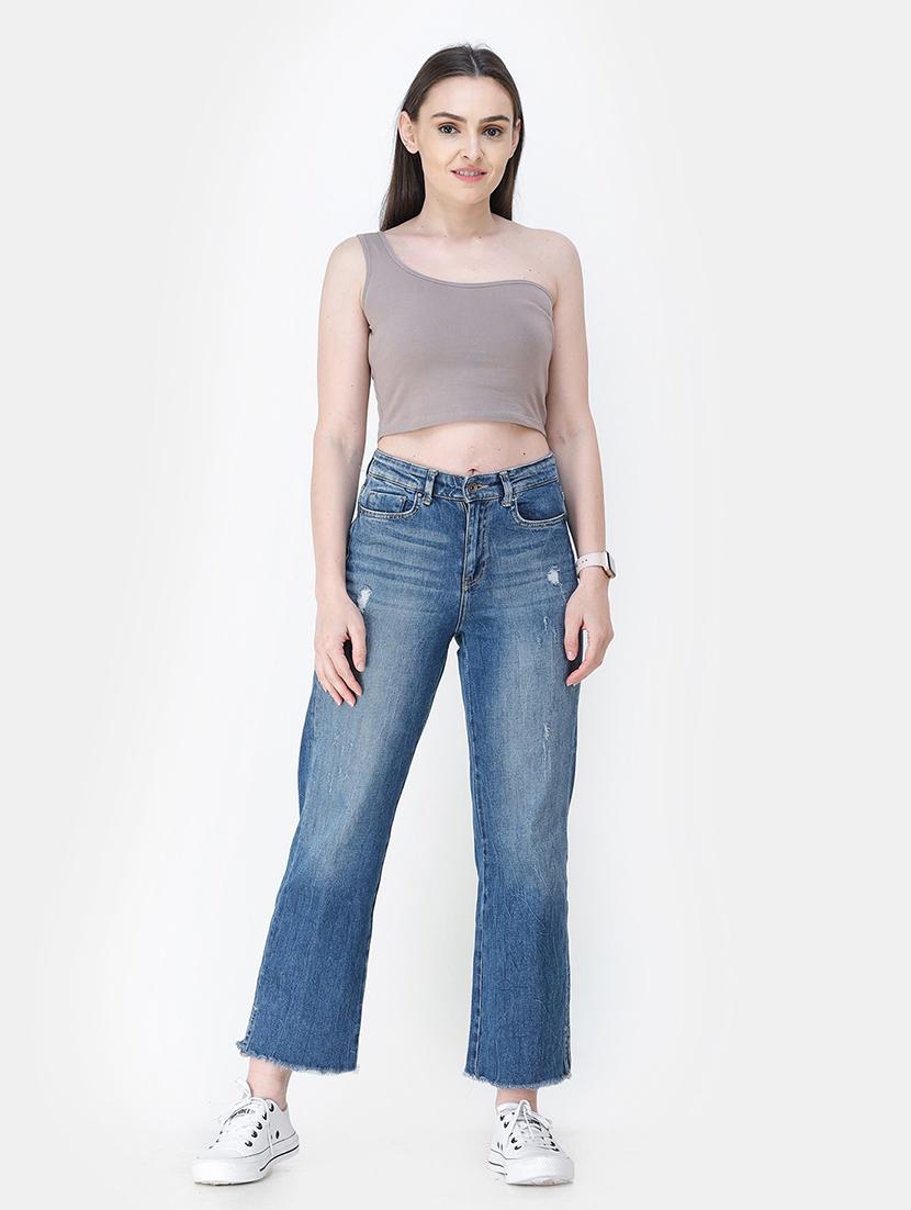 single shoulder solid crop top - 18347601 - Standard Image - 4