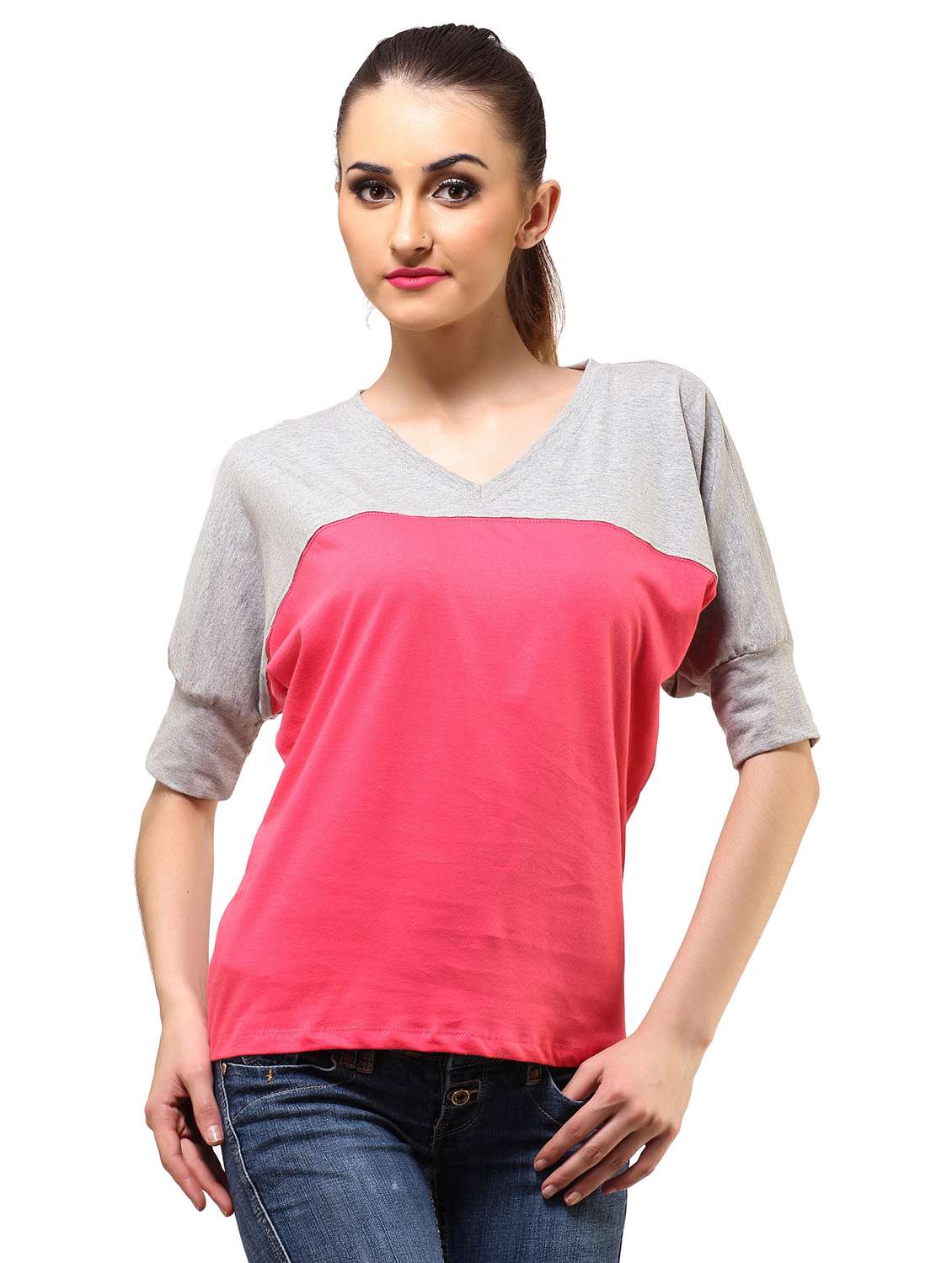 v-neck color block top