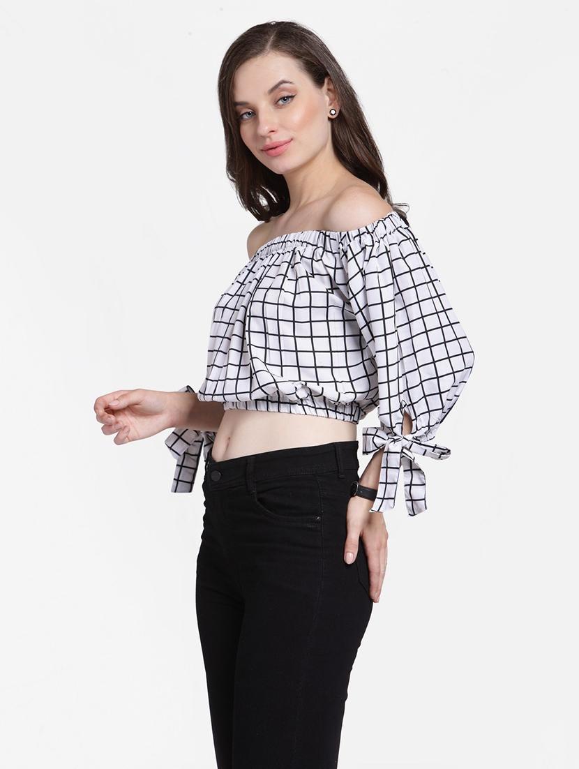 off shoulder checkered top - 18347644 - Standard Image - 1