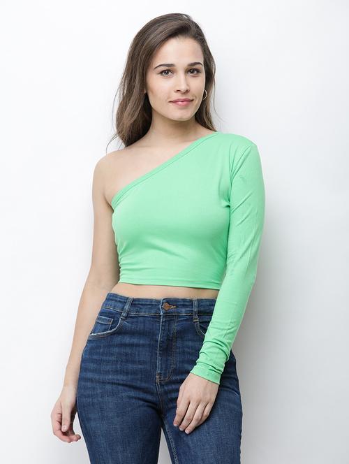 single sleeved solid crop top - 18347653 - Standard Image - 0