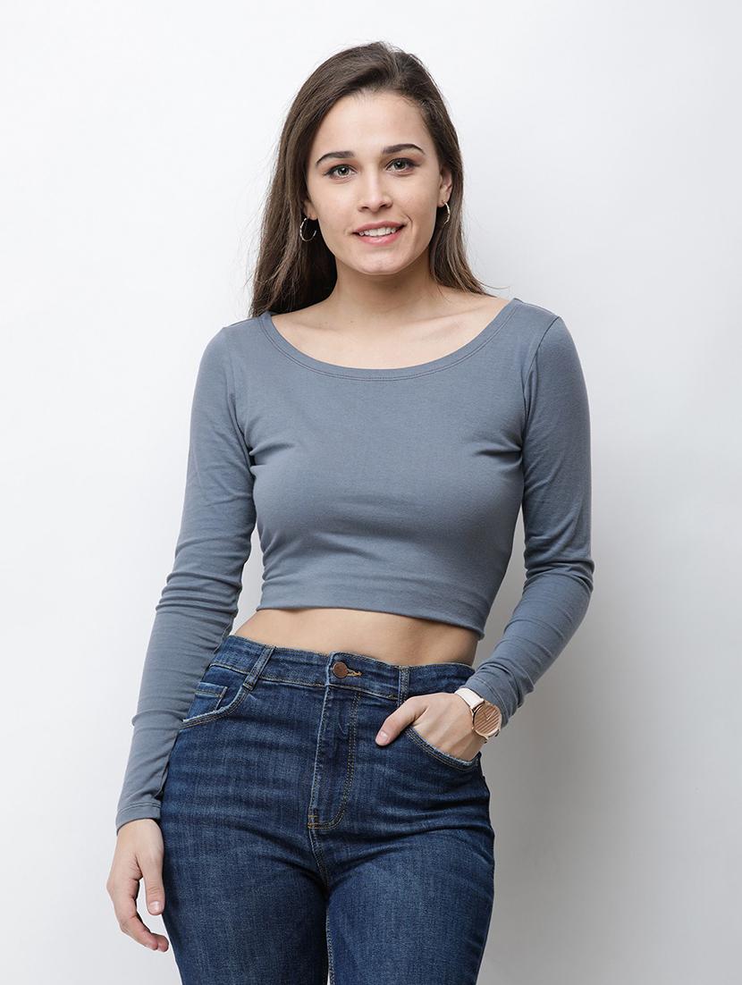long sleeved solid crop top - 18347667 -  Zoom Image - 0