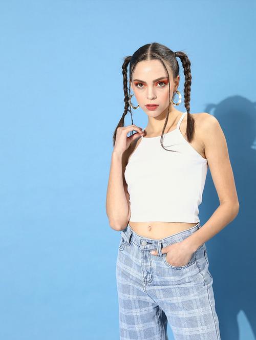 cami neck solid crop top - 18347688 - Standard Image - 0
