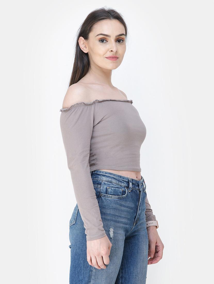 off shoulder solid top - 18347693 - Standard Image - 1