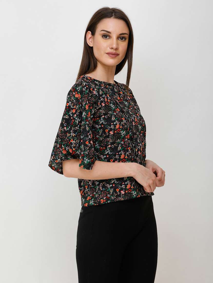 round neck floral print top - 18347722 - Standard Image - 1
