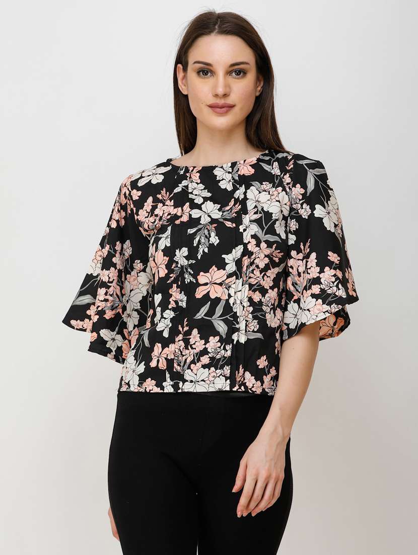 round neck floral print top