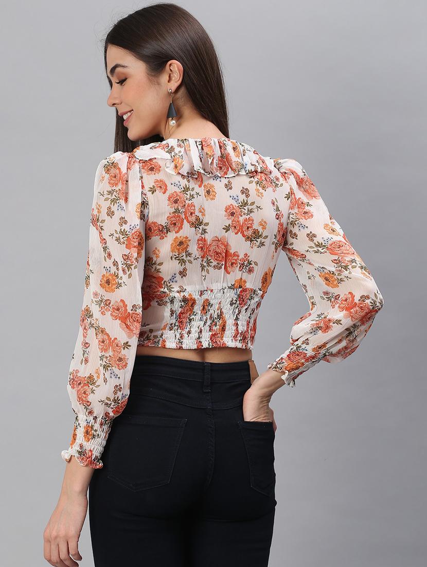 v-neck floral crop top - 18347728 - Standard Image - 1