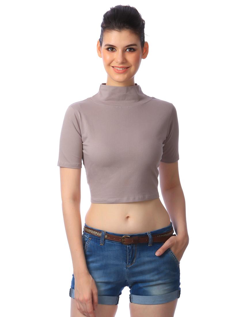mock neck solid crop top - 18347750 - Zoom Image - 0