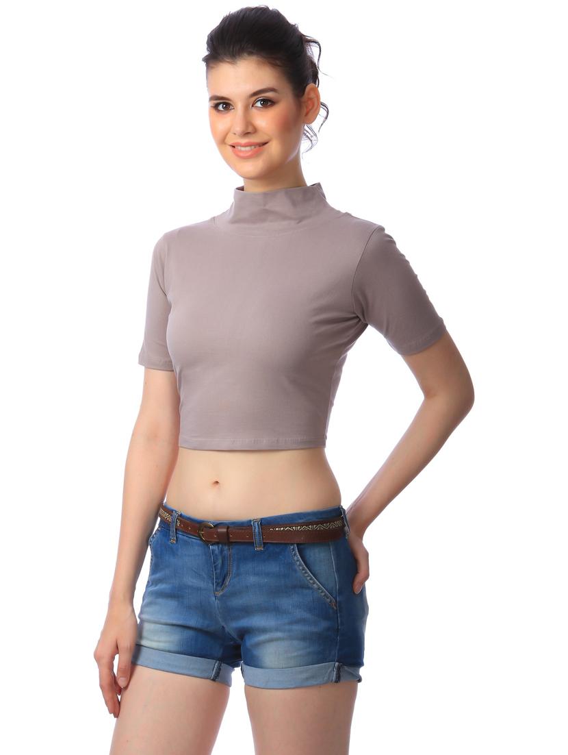 mock neck solid crop  top - 18347751 -  Standard Image - 1