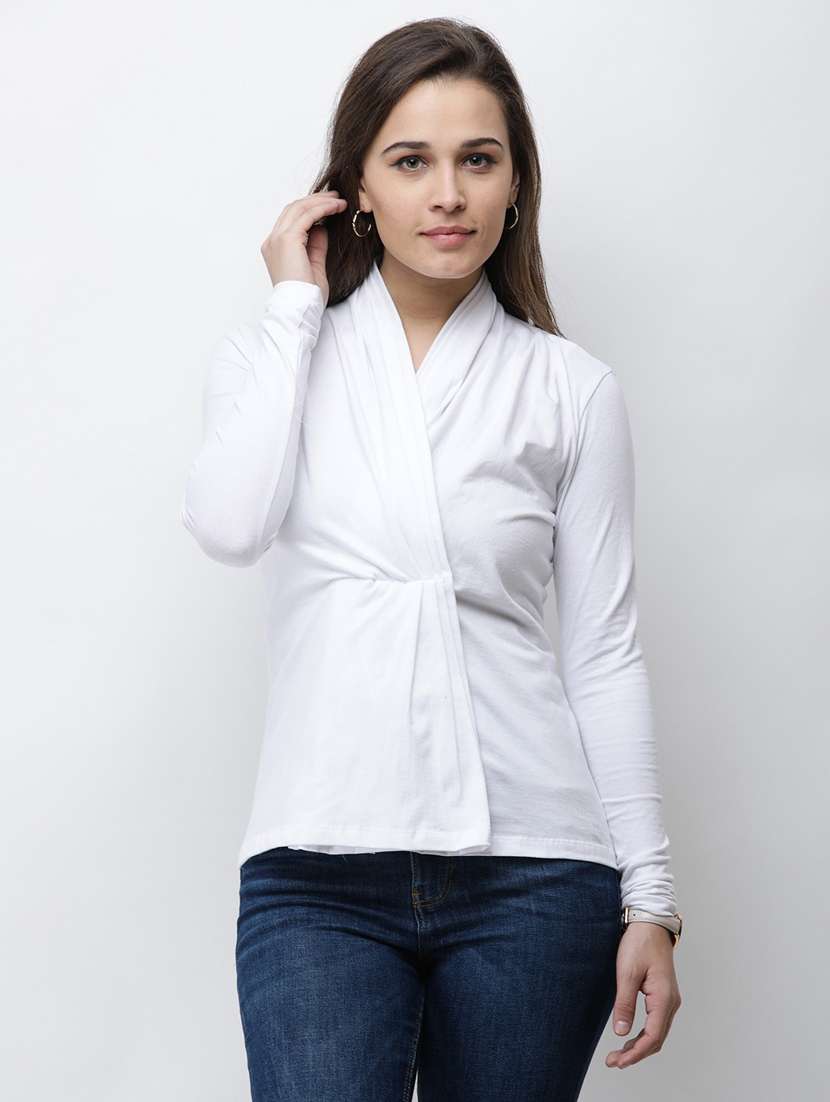 v neck solid  top