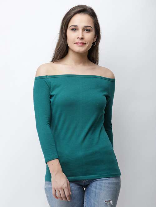 off shoulder solid top - 18347787 - Standard Image - 0