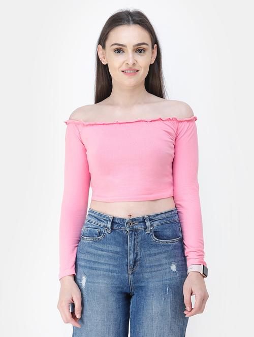 off shoulder solid top - 18347799 - Standard Image - 0