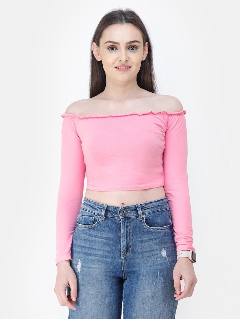 off shoulder solid top - 18347799 - Zoom Image - 0