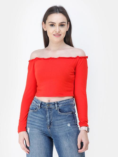 off shoulder solid  top - 18347801 -  Standard Image - 0