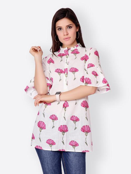 bell sleeved printed regular top - 18347806 -  Standard Image - 0