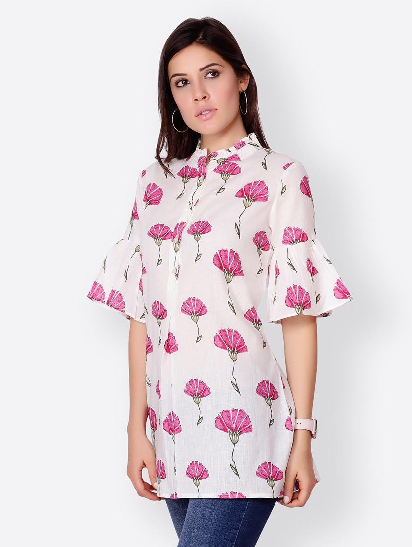 bell sleeved printed regular top - 18347806 - Standard Image - 1
