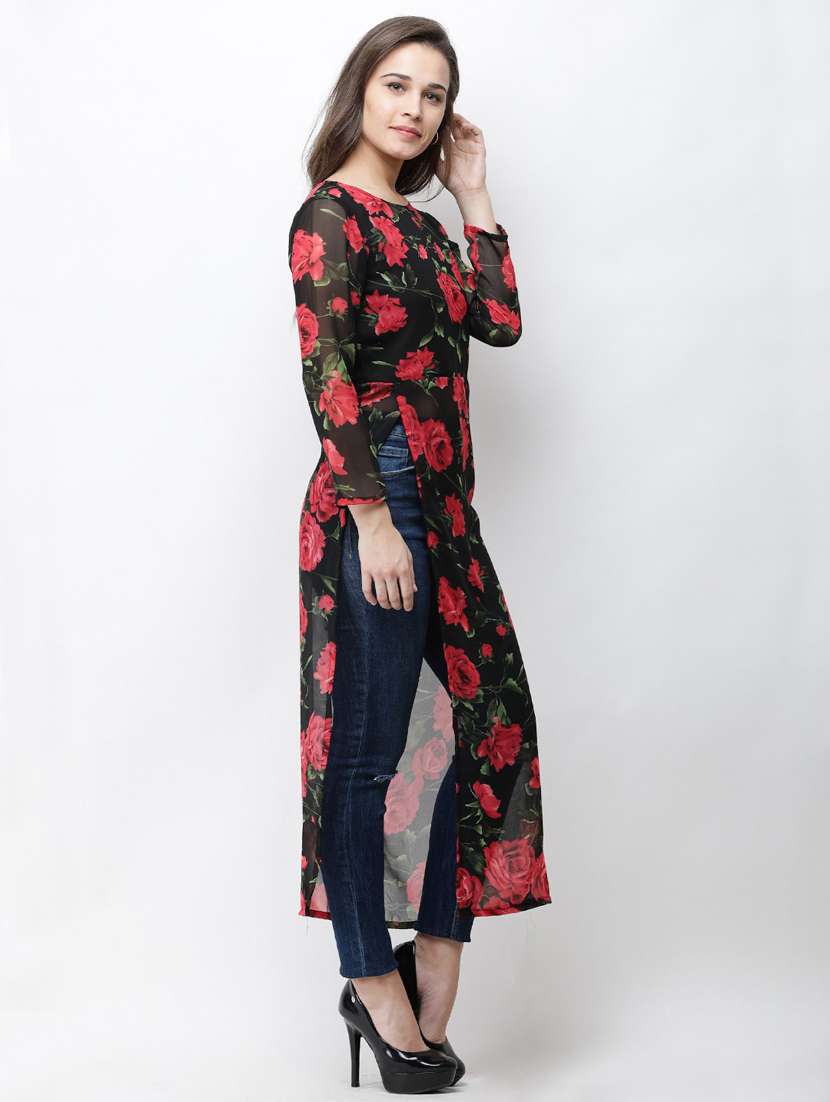 side slit floral maxi  tunic - 18347826 -  Standard Image - 1