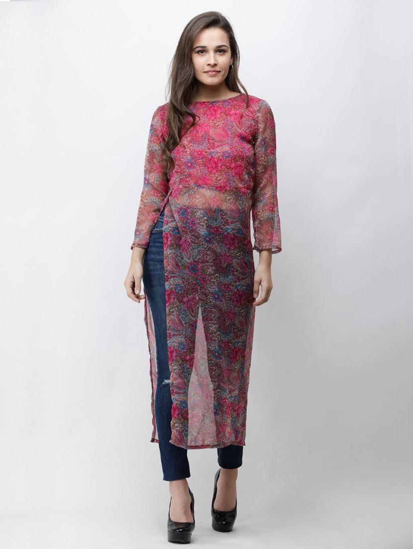 side slit floral tunic - 18347853 - Standard Image - 1