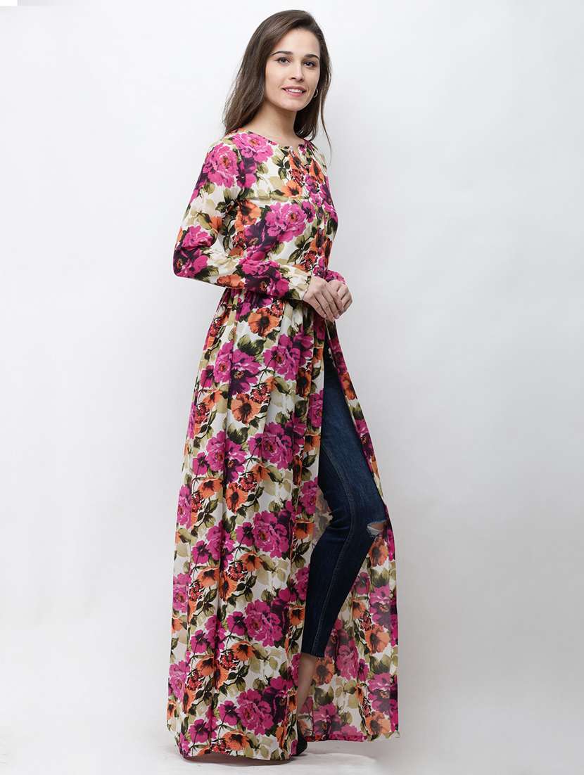 front slit floral maxi tunic - 18347855 -  Standard Image - 1