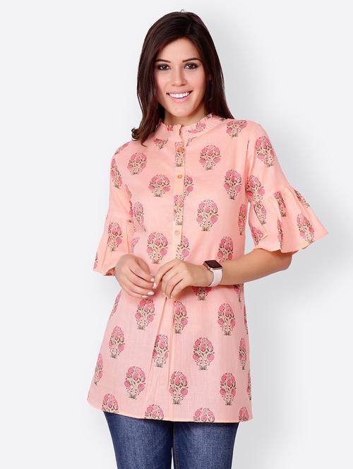 bell-sleeved printed regular tunic - 18347856 - Standard Image - 0