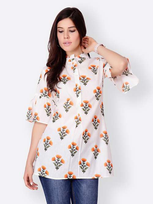 bell-sleeved printed regular tunic - 18347861 - Standard Image - 0