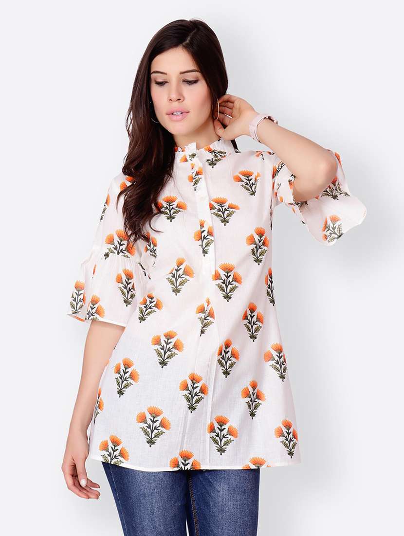 bell-sleeved printed regular tunic - 18347861 - Zoom Image - 0