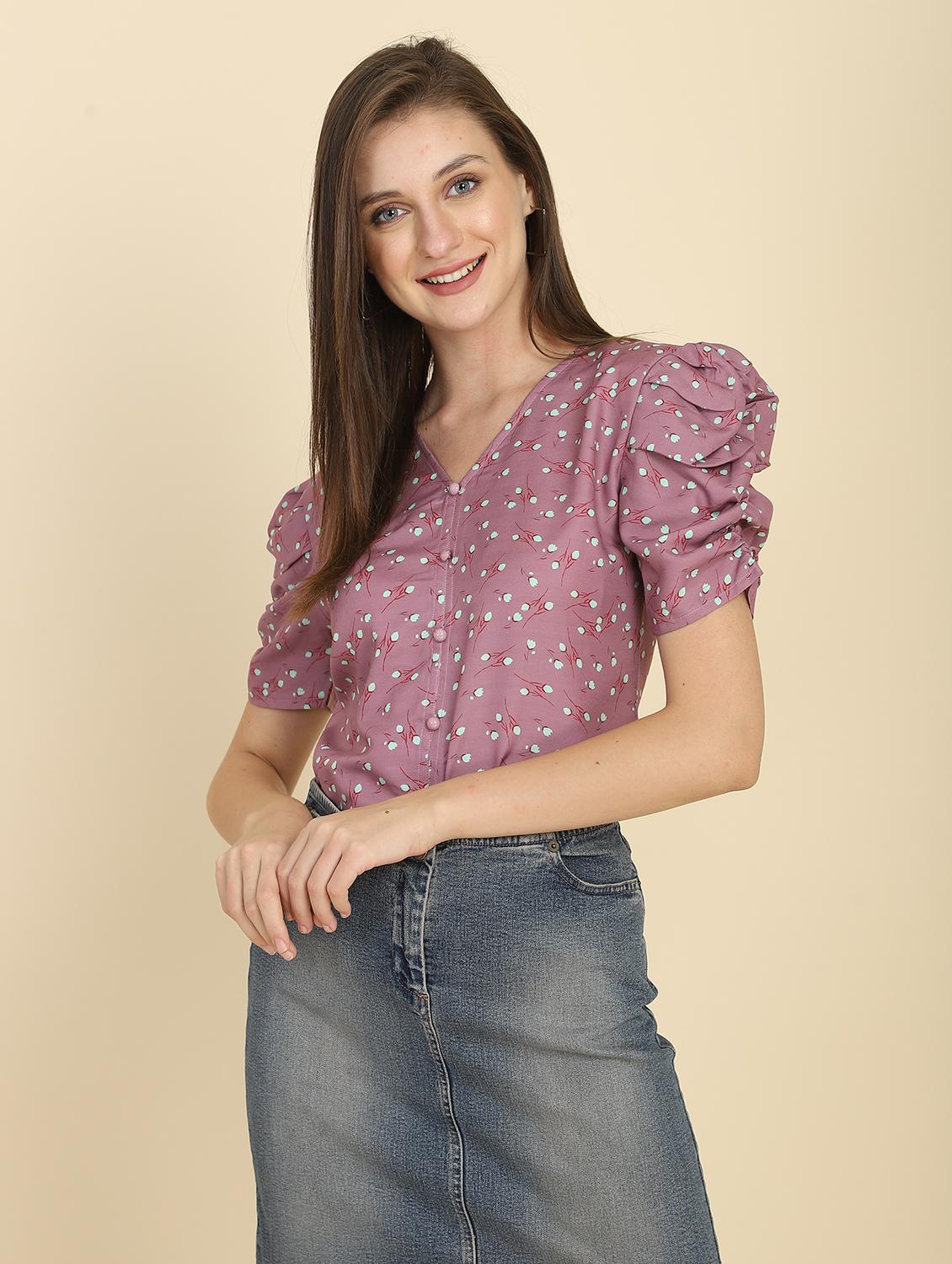 v neck floral print top - 18347917 -  Standard Image - 1
