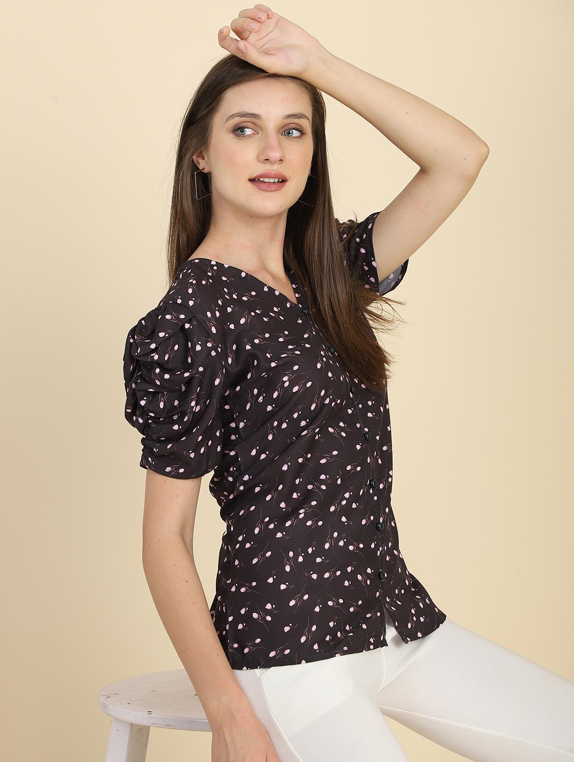 v neck floral print top - 18347918 - Standard Image - 1