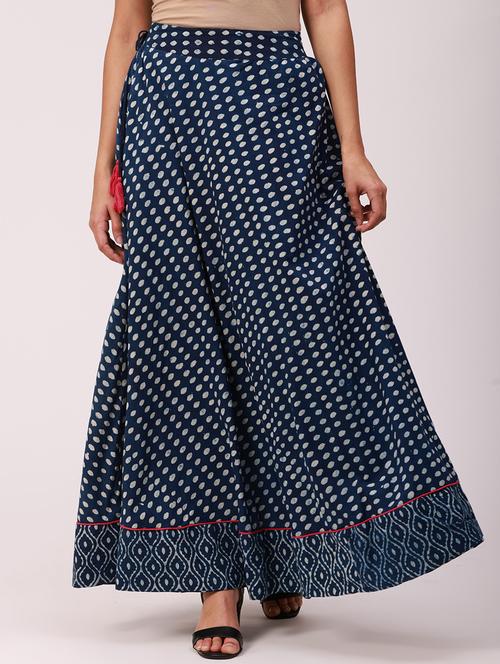blue printed straight skirt - 18349119 - Standard Image - 0