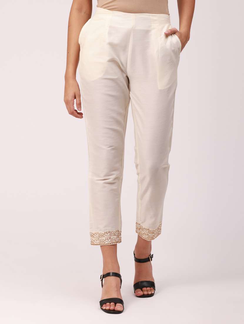 white solid flant front trouser - 18349125 - Zoom Image - 0