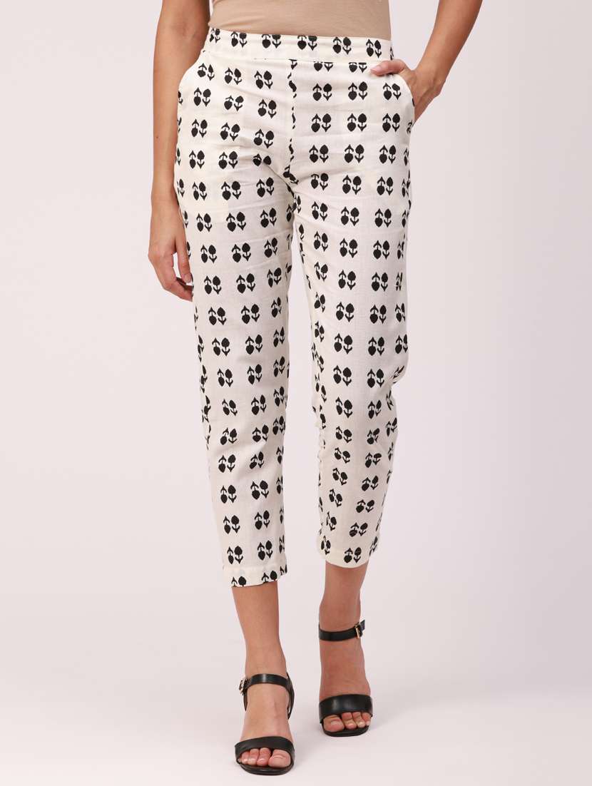 white printed cigarette pants trouser - 18349126 - Zoom Image - 0