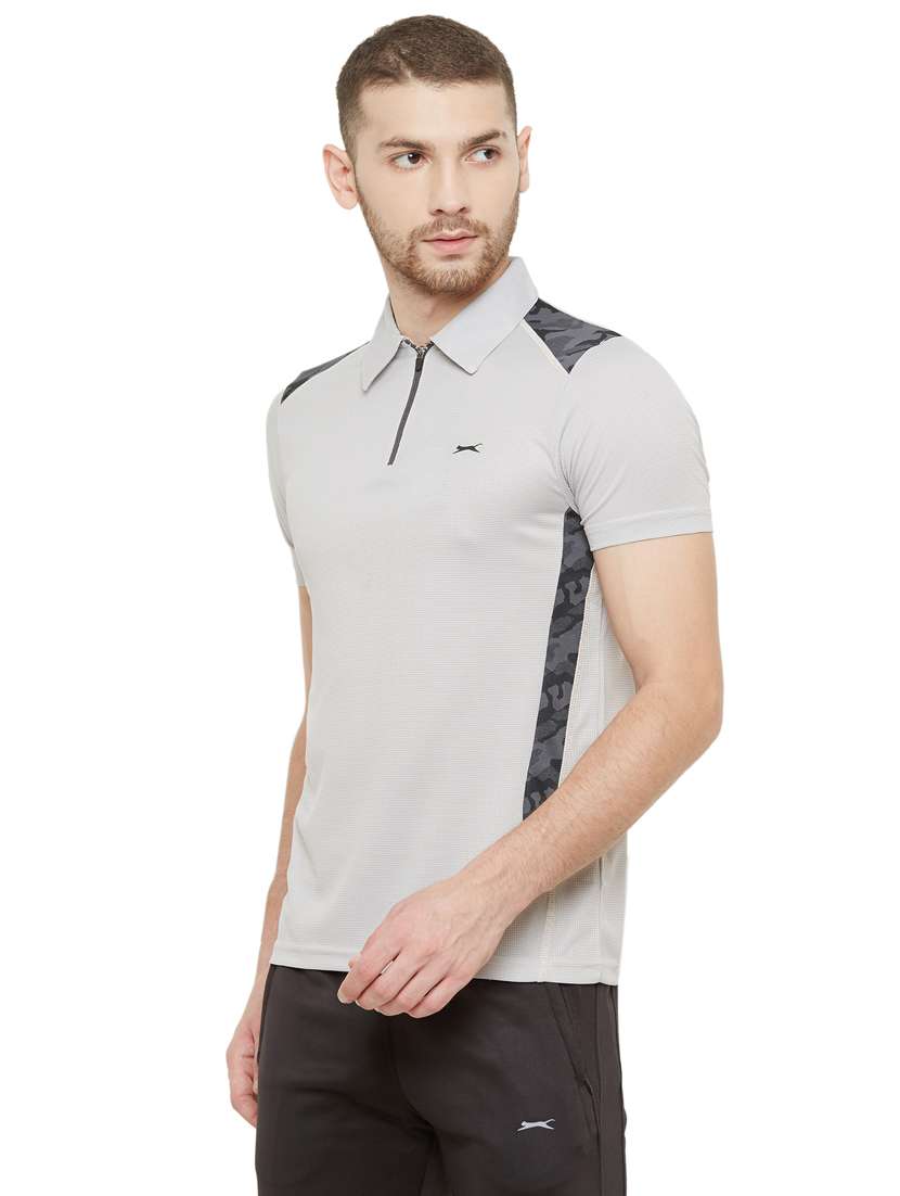 grey solid polo t-shirt - 18349148 - Standard Image - 1