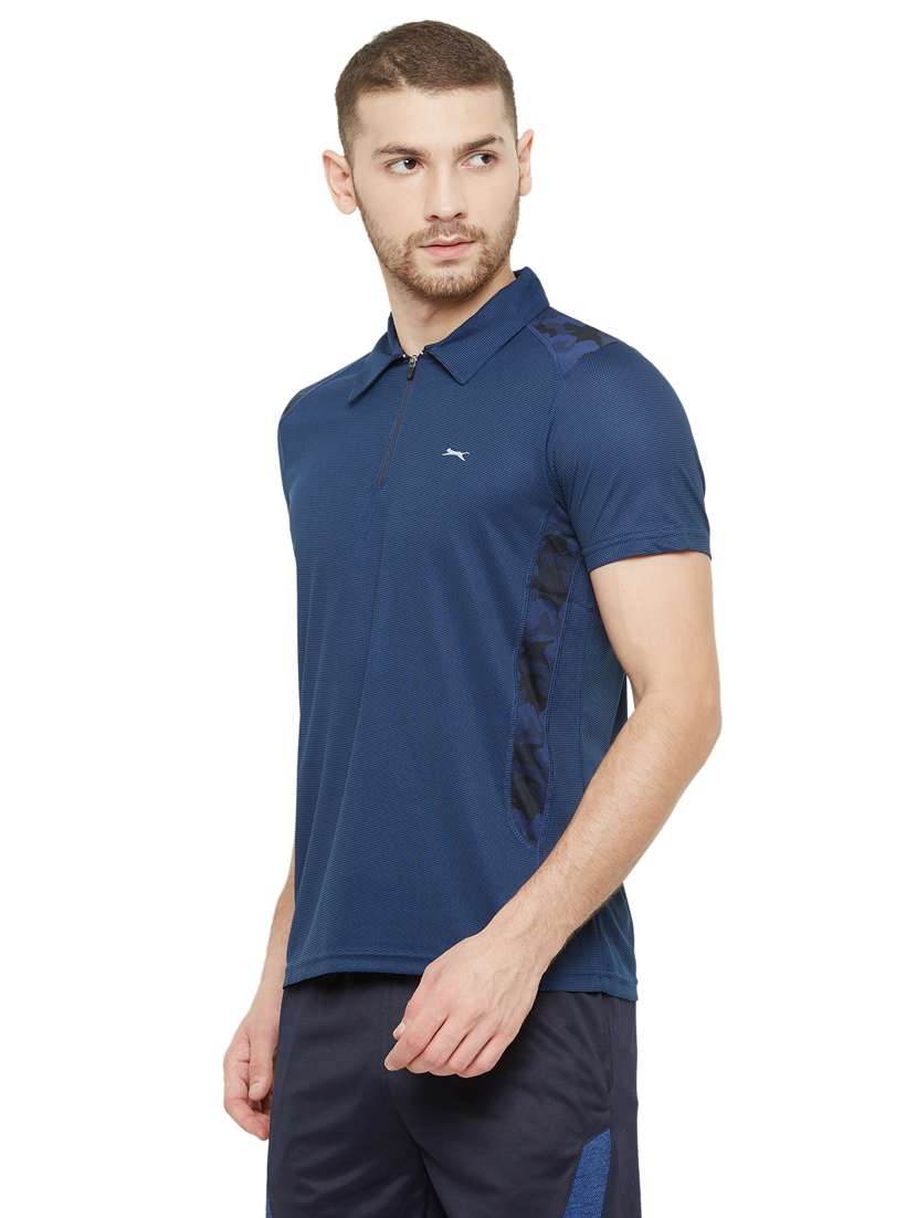 navy blue solid polo t-shirt - 18349150 - Standard Image - 1