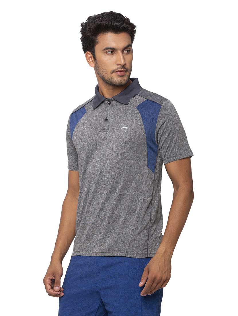 grey color-blocked polo t-shirt - 18349154 -  Standard Image - 1