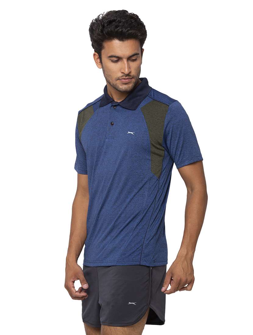 navy blue color-blocked polo t-shirt - 18349155 -  Standard Image - 1